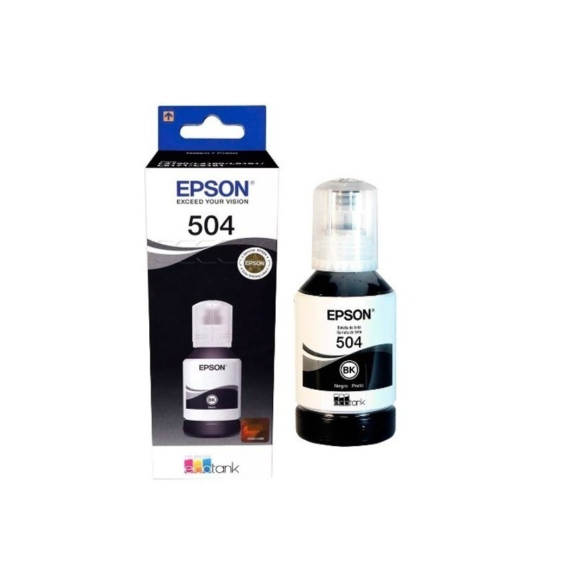 Botella De Tinta Epson 504 Negra T504120 7.500 Paginas 70ml L4150 L4160 L6171