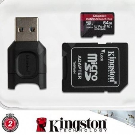 Memoria MicroSD Kingston 64GB React Plus Adaptador Lector Tarjeta