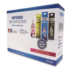 Kit Botella De Tinta Epson 664 Negra Cyan Magenta Amarilla + Papel Glossy 20 Hojas