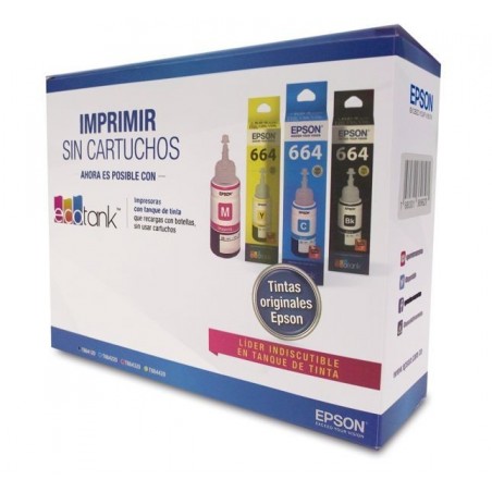 Kit Botella De Tinta Epson 664 Negra Cyan Magenta Amarilla + Papel Glossy 20 Hojas