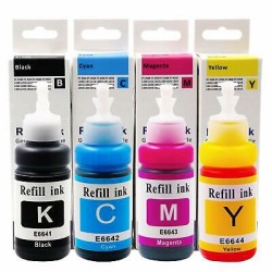 Kit 4 Botellas Tinta Epson 664 Negra Cyan Magenta Yellow L200 L210 L350 L555. N/P: T664520-4P
