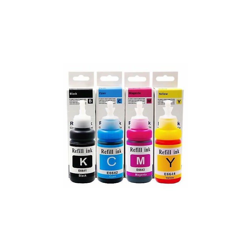 Kit 4 Botellas Tinta Epson 664 Negra Cyan Magenta Yellow L200 L210 L350 L555. N/P: T664520-4P