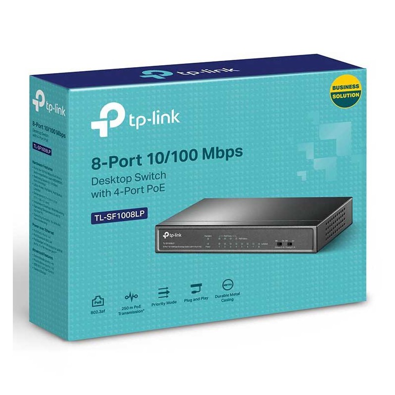Switch Tp-Link 8 Puertos 10/100Mbps PoE En 4 Puertos No Administrable TL-SF1008LP