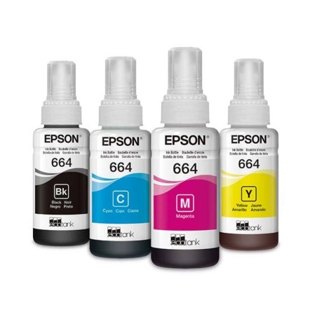 Botella De Tinta Epson 664 Negro Cyan Magenta Yellow T664520-4P 7.500 Paginas L200 L210 L350 L355 L555