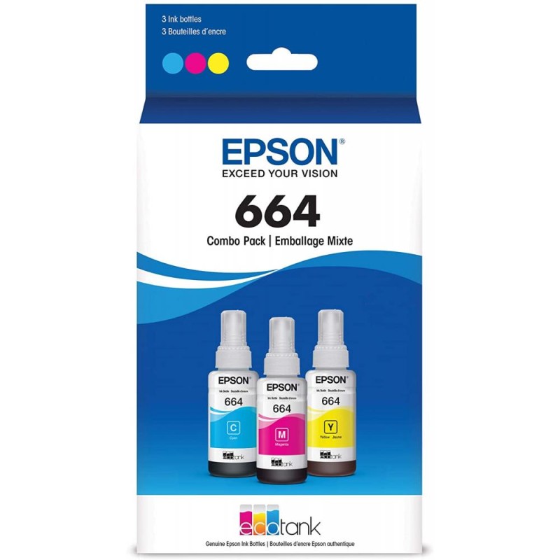 Botella De Tinta Epson 664 Cyan Magenta Yellow T664520-3P 7.500 Paginas L200 L210 L350 L355 L555