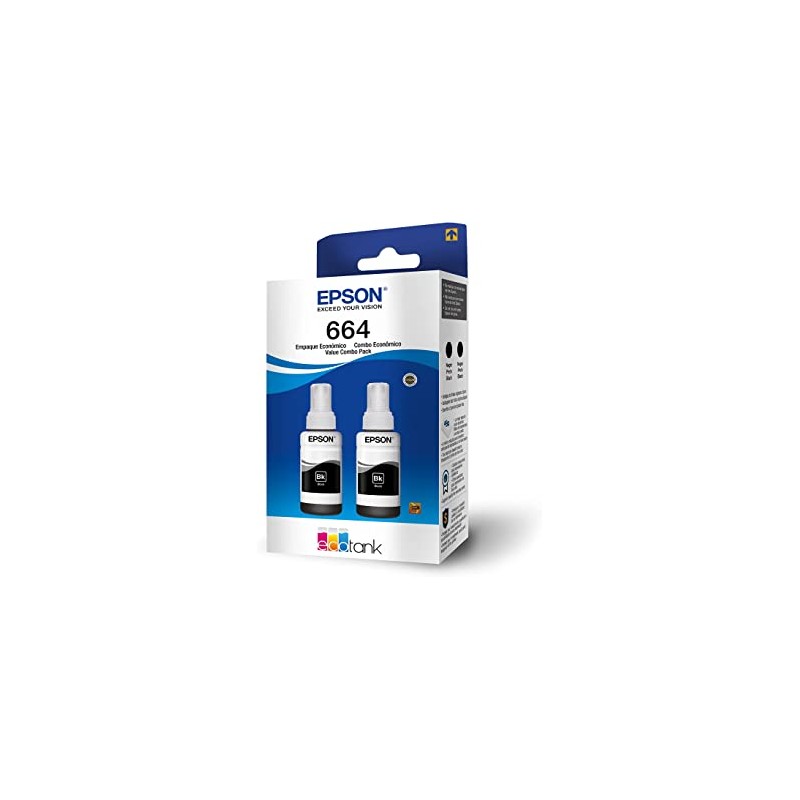 Botella De Tinta Epson 664 Negro x 2 T664120-2P 7.500 Paginas L200 L210 L350 L355 L555
