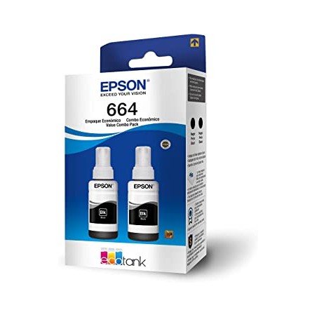 Botella De Tinta Epson 664 Negro x 2 T664120-2P 7.500 Paginas L200 L210 L350 L355 L555