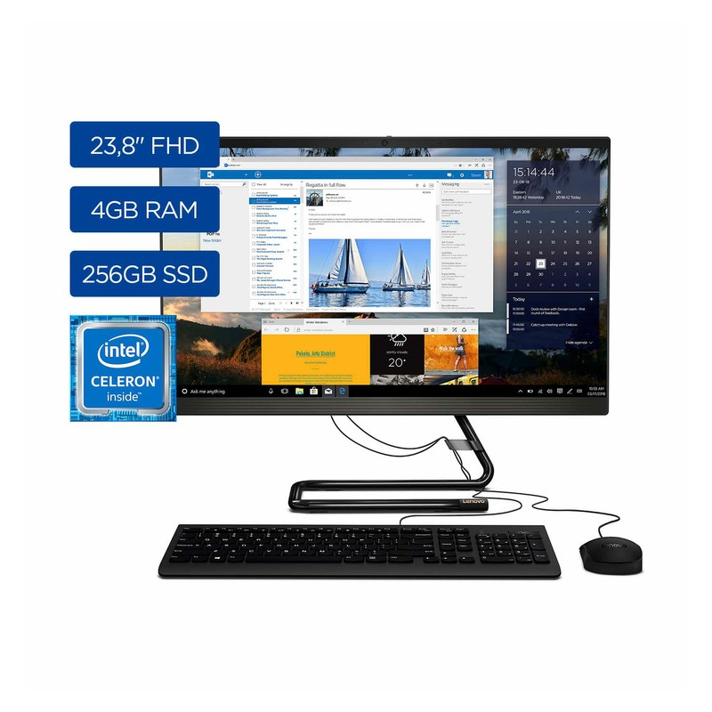 All In One Lenovo A340-24IGM Celeron J4025 4GB 256GB SSD 23.8" W11H Negro