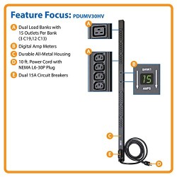 PDU Tripp Lite PDUMV30HV Monofasico 30A 5.8Kw 30 Tomas Con Medidor Digital  Vertical 208v 240v