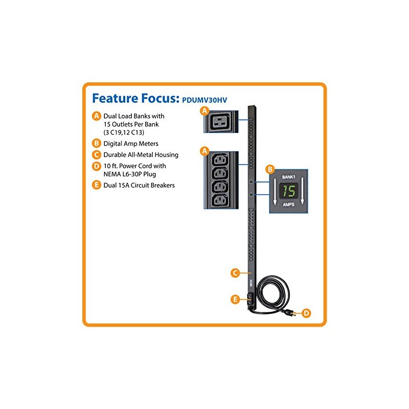 PDU Tripp Lite PDUMV30HV Monofasico 30A 5.8Kw 30 Tomas Con Medidor Digital  Vertical 208v 240v