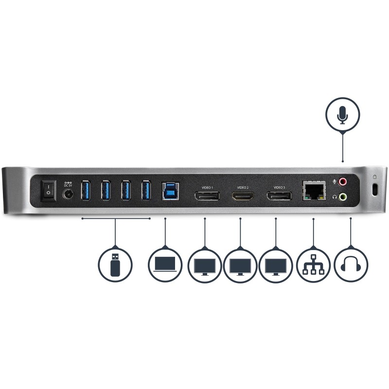 Docking Station StarTech USB 3.0 HDMI DP RJ-45 3 Monitores Replicador De Puertos
