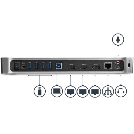 Docking Station StarTech USB 3.0 HDMI DP RJ-45 3 Monitores Replicador De Puertos