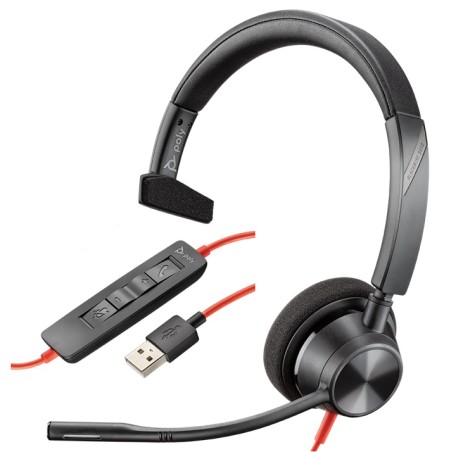 Diadema Poly Blackwire 3310 Monoaural Microfono Stereo Headset USB Plantronics Polycom