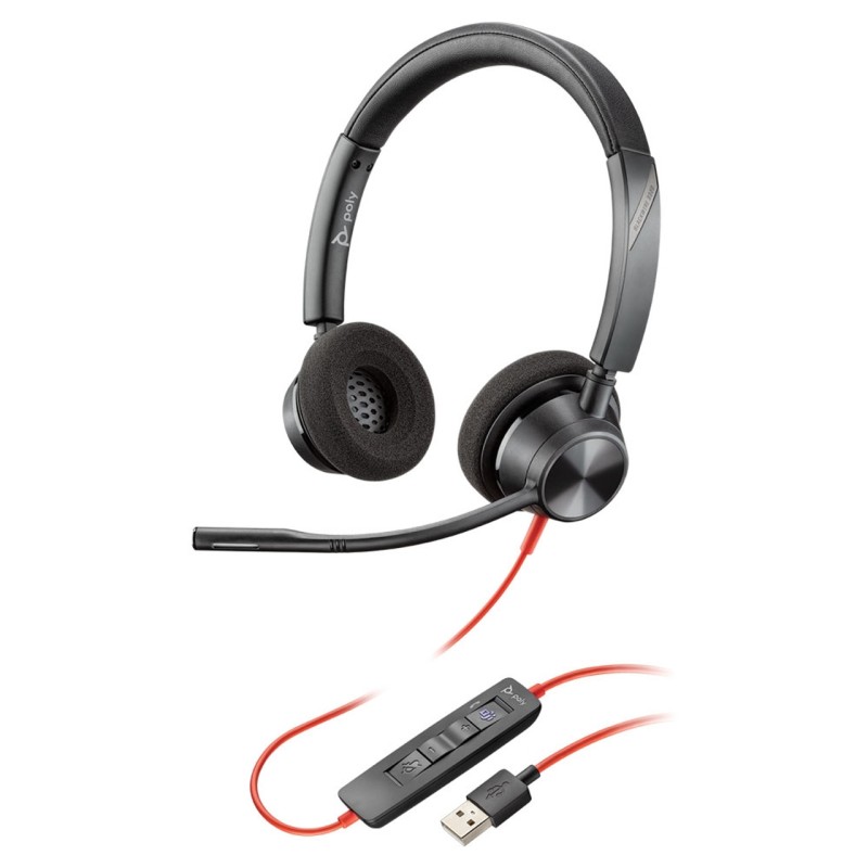 Diadema Poly Blackwire 3320 Biaural Microfono Stereo USB Microsoft Teams