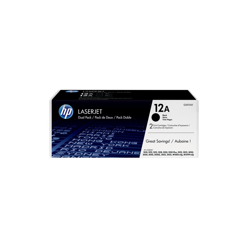 Toner HP 12A Negro 4.000 Paginas Q2612AD Original Pack x 2