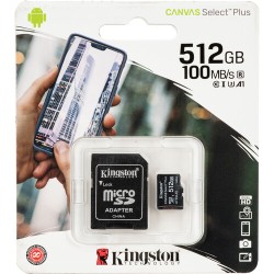 Memoria Kingston MicroSD 512GB MicroSDXC Canvas Select Plus 100MB/s Adaptador