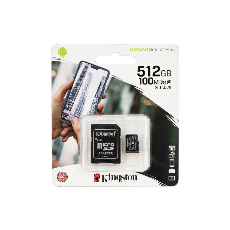 Memoria Kingston MicroSD 512GB MicroSDXC Canvas Select Plus 100MB/s Adaptador