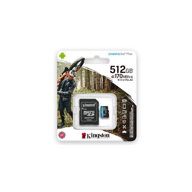 Memoria MicroSDXC 512GB Kingston Canvas Go Plus 170MB/s Adaptador