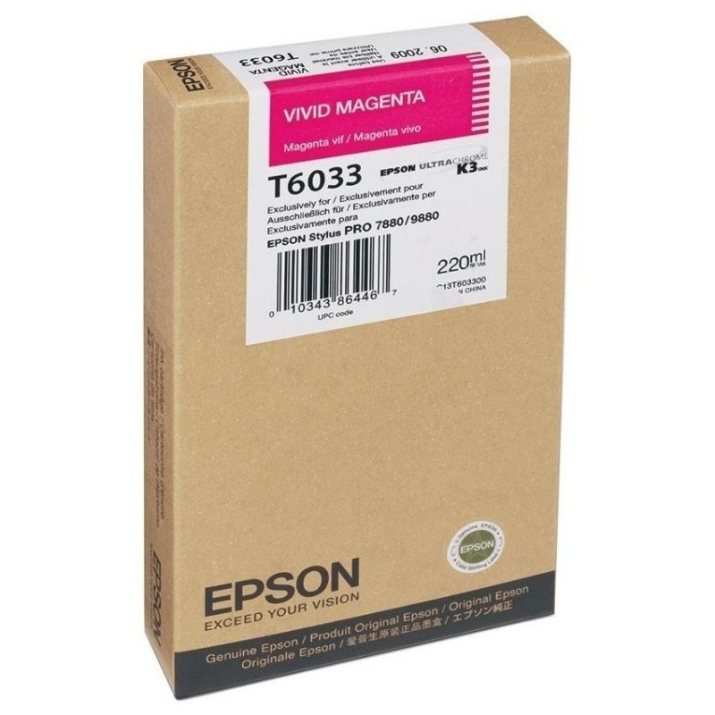 Cartucho De Tinta Epson T6033 Vivid Magenta 220ml UltraChrome K3 Stylus Pro 7800/9800/7880/9880