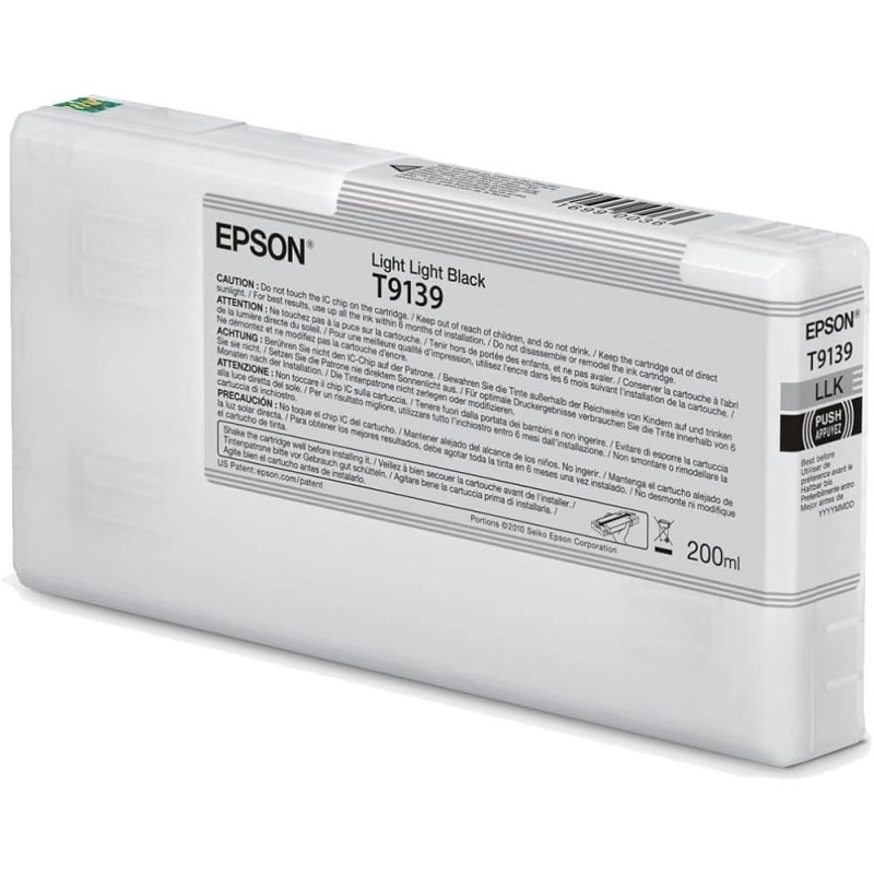 Cartucho De Tinta Epson T9139 Light Light Black Ultrachrome HDX 200ml SureColor P5000