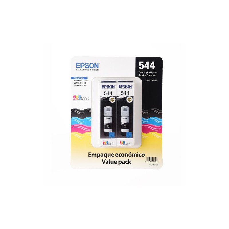 Botella De Tinta Epson 544 BK Negro Kit x 2 T544120 65ml L3110 L3150 L1110 L5190