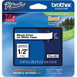 Cinta Brother TZe-231 P-touch 12mm x 8m Laminada Negro Fondo Blanco