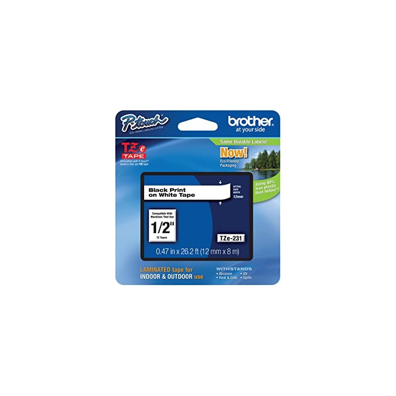 Cinta Brother TZe-231 P-touch 12mm x 8m Laminada Negro Fondo Blanco