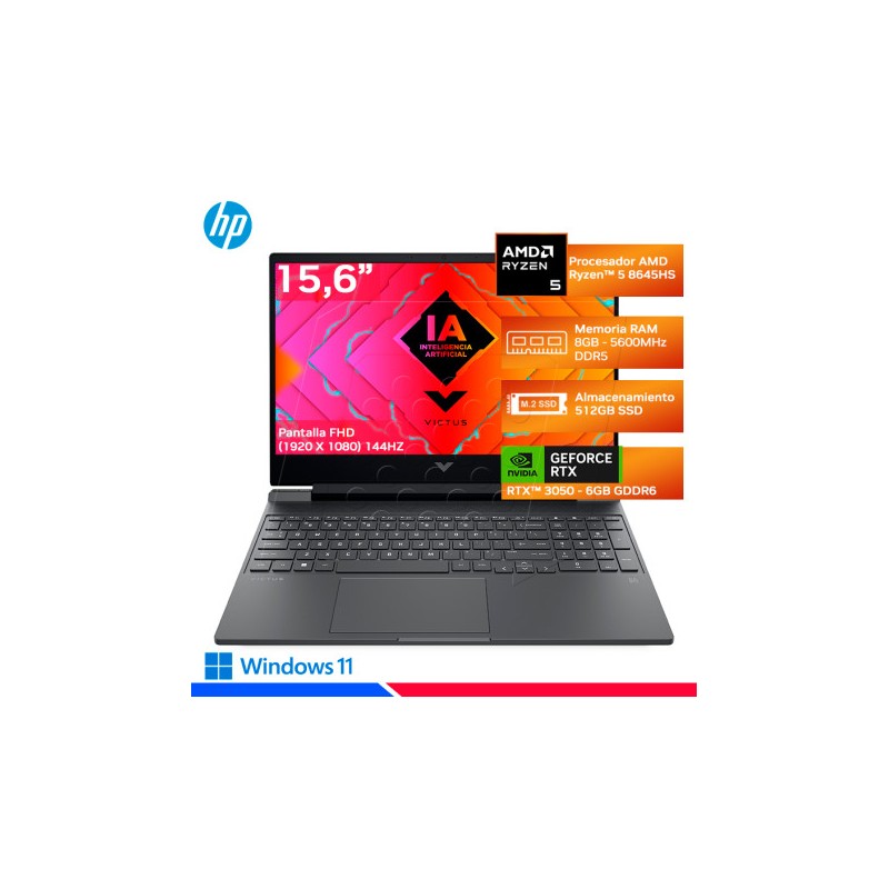 Portatil HP Victus Gaming 15-FB2002LA Ryzen5 8645HS 8GB 512GB SSD 15.6" Video 6GB W11H Mica Silver