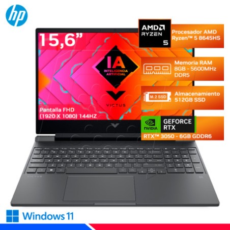 Portatil HP Victus Gaming 15-FB2002LA Ryzen5 8645HS 8GB 512GB SSD 15.6" Video 6GB W11H Mica Silver