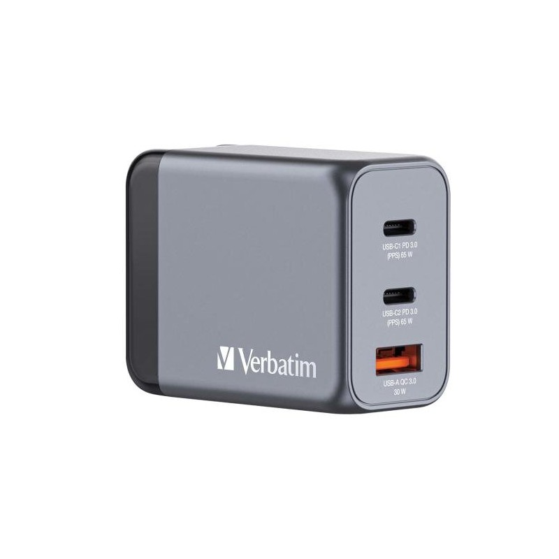 Cargador De Pared GaN Verbatim 65w 3 Puertos