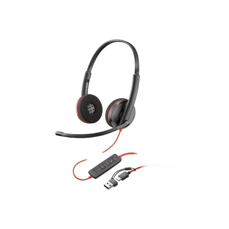 Diadema Auricular Poly Blackwire 3220 Binaural Stereo USB-C Negro Con Microfono