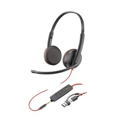 Diadema Auricular Poly Blackwire 3320 Biaural Stereo USB-C Negro Con Microfono