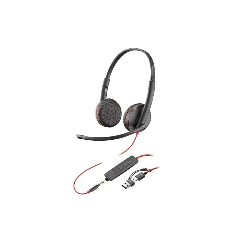 Diadema Auricular Poly Blackwire 3320 Biaural Stereo USB-C Negro Con Microfono