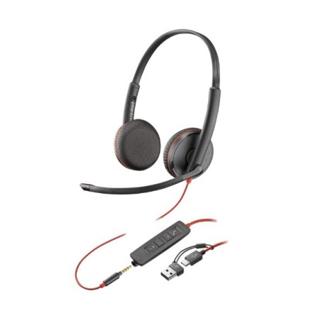 Diadema Auricular Poly Blackwire 3320 Biaural Stereo USB-C Negro Con Microfono