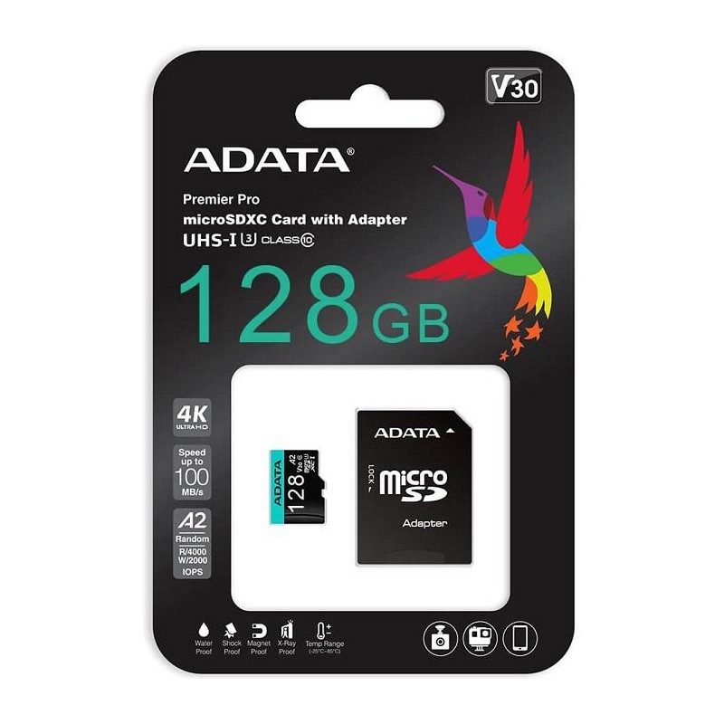 Memoria MicroSDXC 128GB Adata Premier Pro UHS-I U3 V30 A2 Con Adaptador AUSDX128GUI3V30SA2-RA1