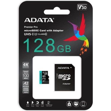 Memoria MicroSDXC 128GB Adata Premier Pro UHS-I U3 V30 A2 Con Adaptador AUSDX128GUI3V30SA2-RA1