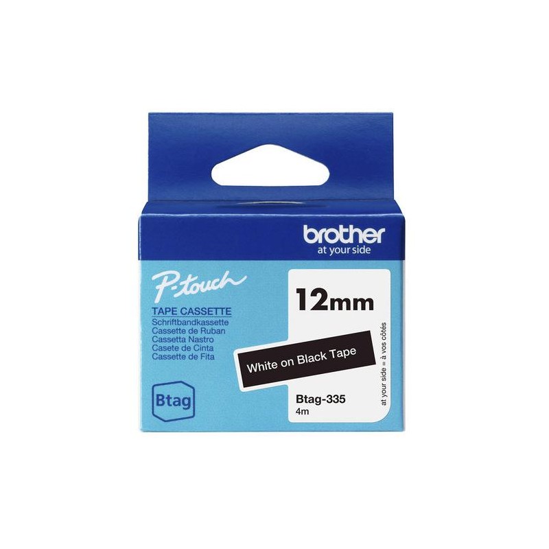 Cinta Para Rotuladora Brother BTAG335 Blanco Sobre Negro 12mm 4m Original