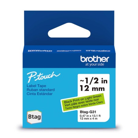 Cinta Para Rotuladora Brother BTAGG31 Negro Sobre Verde Claro 12mm 4m Original