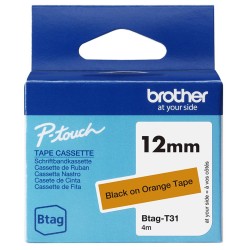 Cinta Para Rotuladora Brother BTAGT31 Negro Sobre Naranja 12mm 4m Original