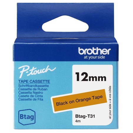 Cinta Para Rotuladora Brother BTAGT31 Negro Sobre Naranja 12mm 4m Original