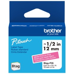 Cinta Para Rotuladora Brother BTAGP35 Blanco Sobre Rosado 12mm 4m Original