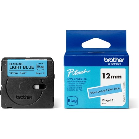 Cinta Para Rotuladora Brother BTAGL31 Negro Sobre Azul Claro 12mm 4m Original
