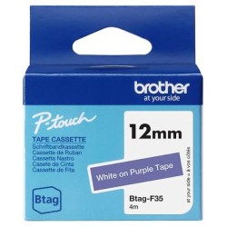 Cinta Para Etiquetas Brother P-touch Btag BTAG-F35 Blanco Sobre Morado 12mm x 4m