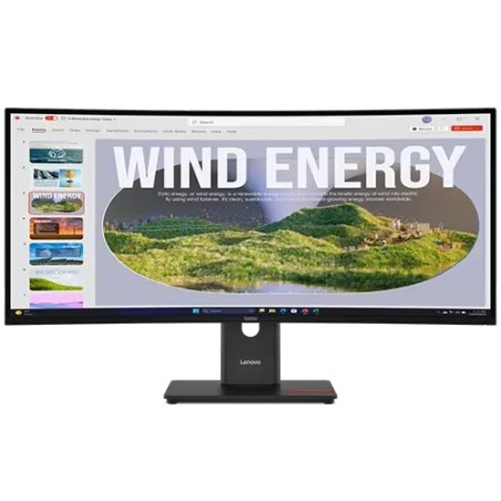 Monitor Lenovo ThinkVision T34WD-40 34” Pulgadas Curvo WQHD HDMI DisplayPort USB-C RJ45 Negro