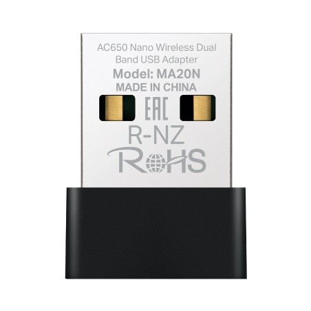 Mercusys MA20N, Inalámbrico, USB tipo A, WLAN, Wi-Fi 5 (802.11ac), 650 Mbit/s, Negro, Metálico