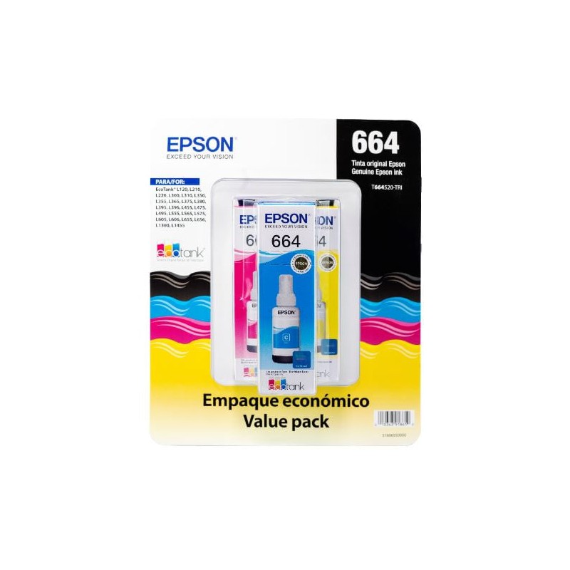 Epson C13T664520-3P, Original, Cian, Magenta, Amarillo, Epson, L121, L210, L220, L230, L310, L380, L120, L350, L355, L365, L375,