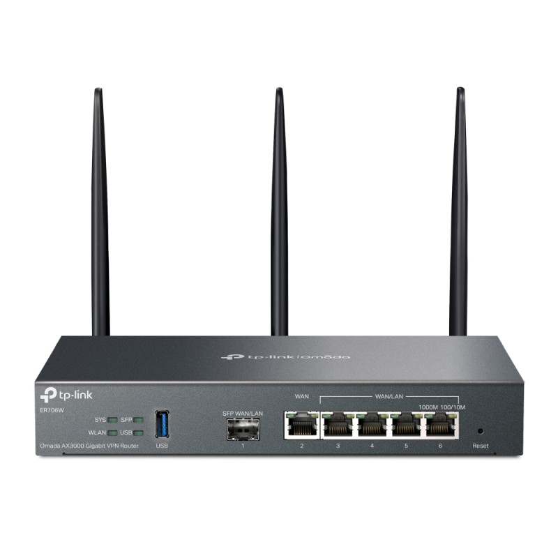 Router VPN TP-Link Omada ER706W WiFi6 AX3000 Doble Banda 5Puertos RJ45 Gigabit 1SFP USB