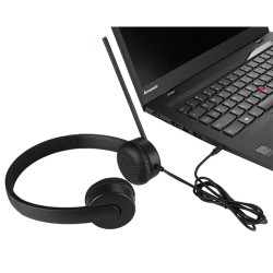 Diadema Auricular Lenovo Essential Binaural Estereo Alambrica 3.5mm Negra Con Microfono
